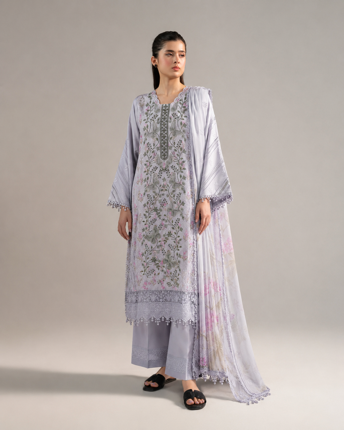 Maria.B Lilac Butterfly – Embroidered Suit with Chiffon Dupatta