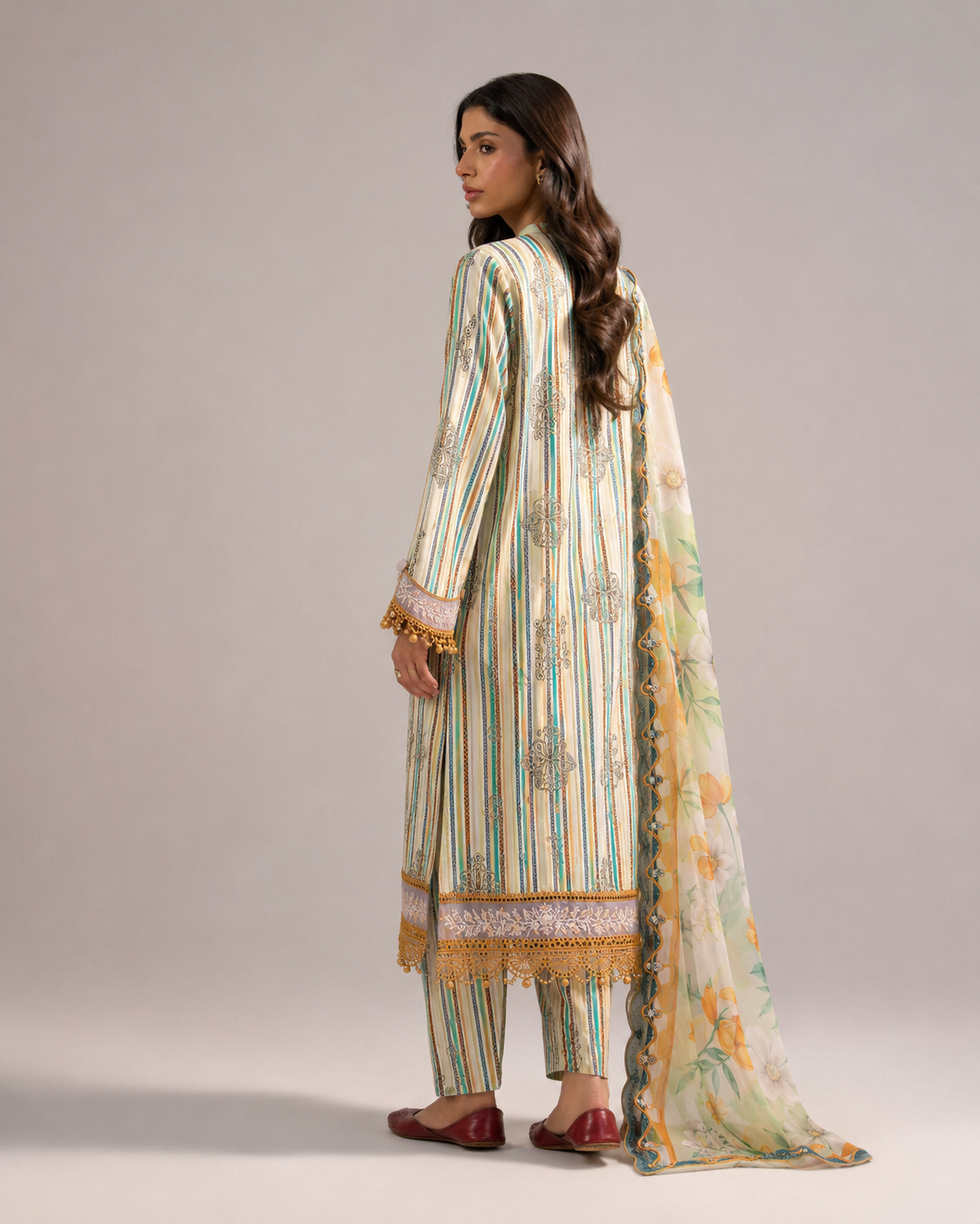 Maria.B Citrus Stripe – Premium Sequins Embroidered 3-Piece | Ijlaal