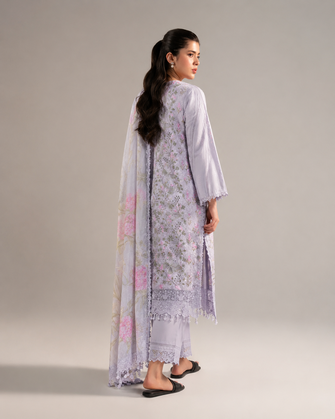 Maria.B Lilac Butterfly – Embroidered Suit with Chiffon Dupatta