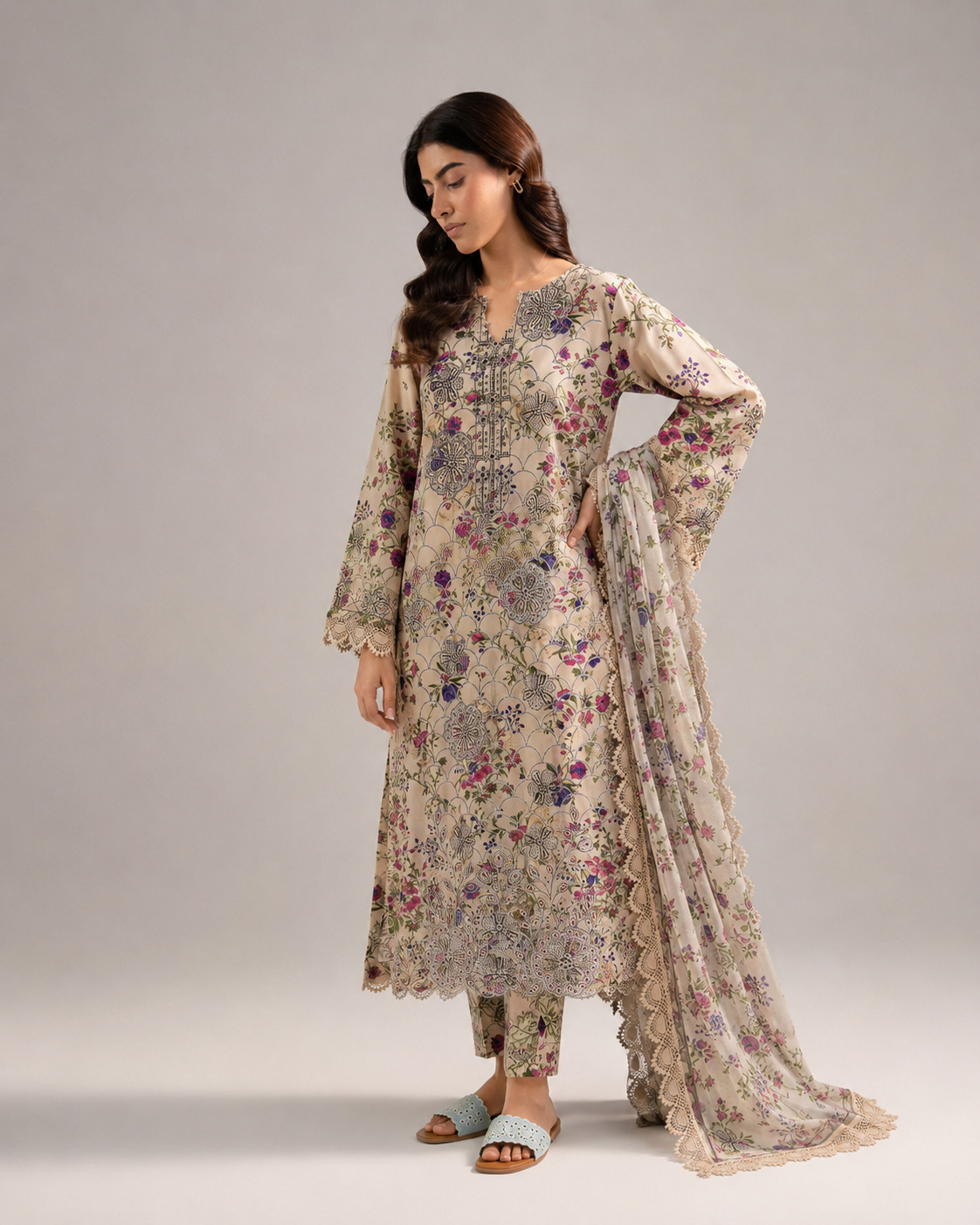 Aneela's Vintage Violet – Premium Laser Cutwork 3-Piece | Ijlaal