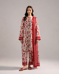 Aneela's Scarlet Bloom – Embroidered Suit with Chiffon Dupatta