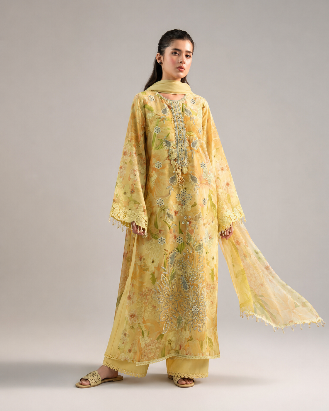 Baroque Freesia Flora – Sequins Embroidered Luxury 3-Piece