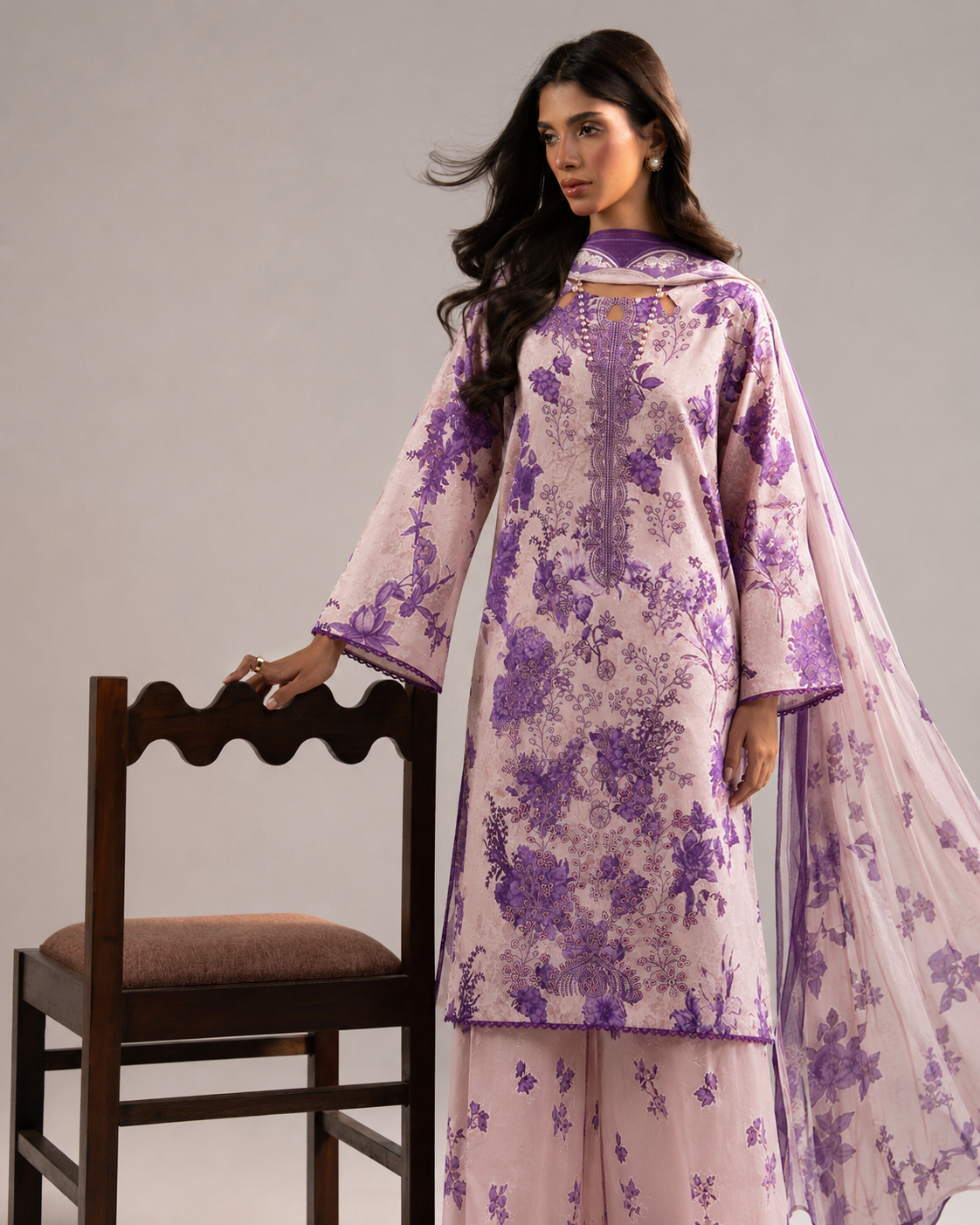 Motifz Floral Bloom – Sequins Embroidered Suit with Chiffon Dupatta