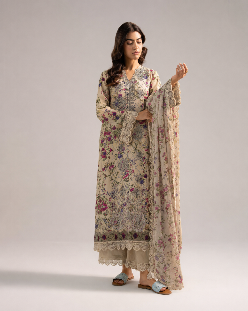 Aneela's Vintage Violet – Premium Laser Cutwork 3-Piece | Ijlaal