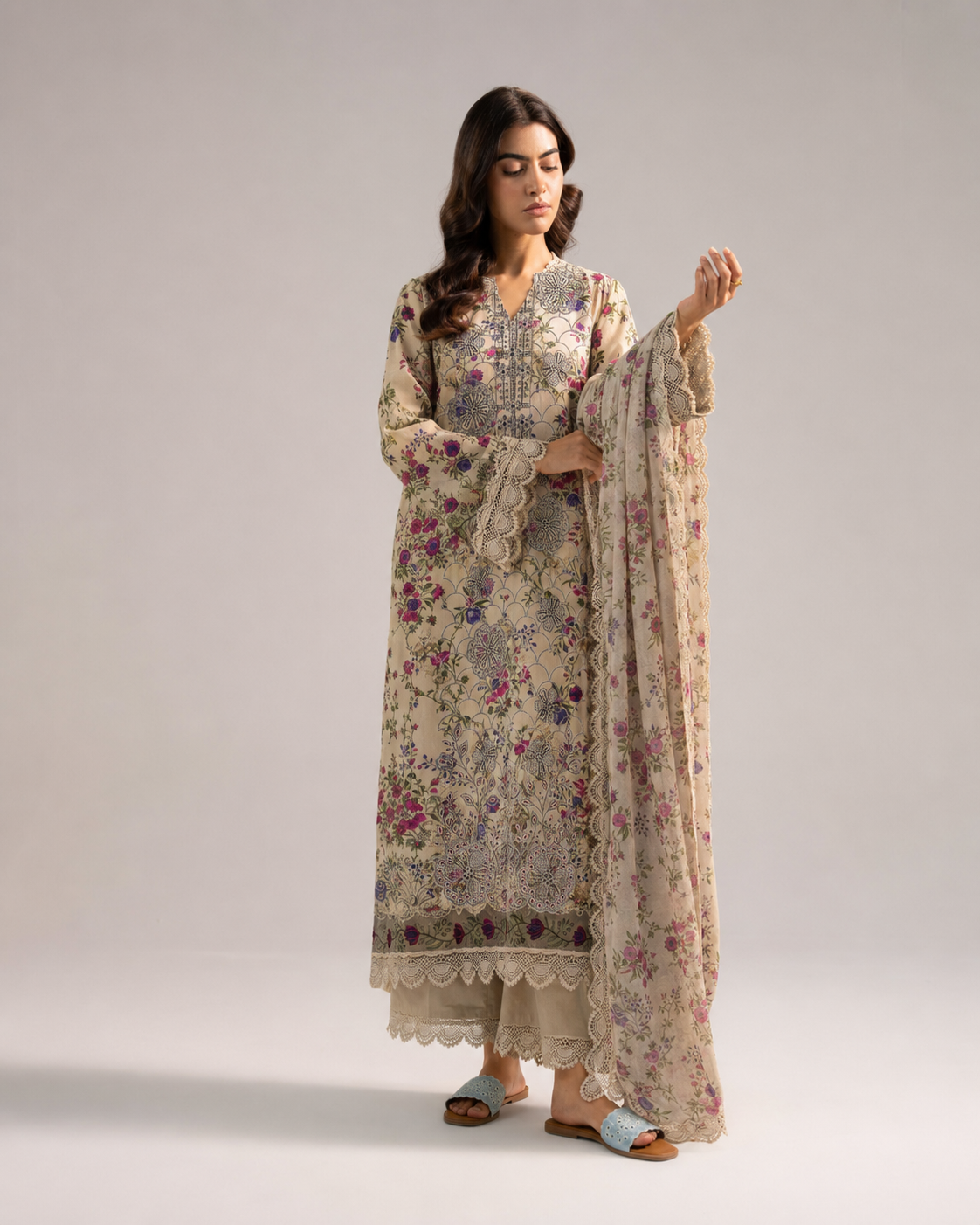 Aneela's Vintage Violet – Premium Laser Cutwork 3-Piece | Ijlaal
