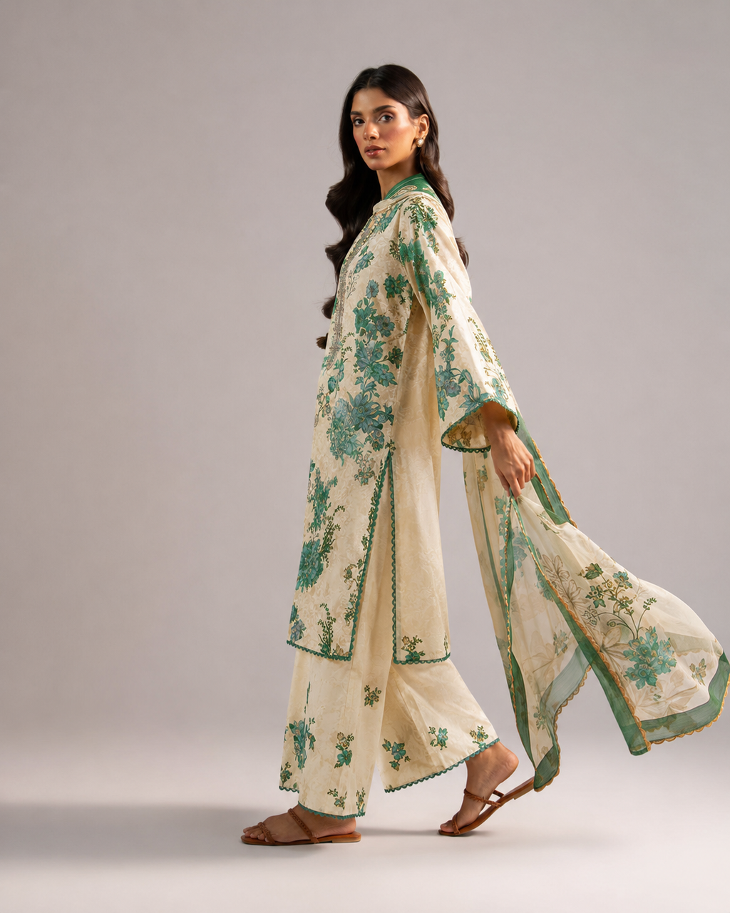 Motifz Floral Bloom – Sequins Embroidered Suit with Chiffon Dupatta