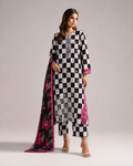 Maria.B Magenta Checkered – Laser Cutwork Suit with Chiffon Dupatta