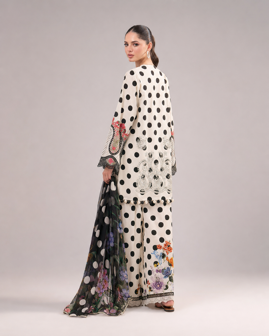 Maria.B Onyx Polka – Embroidered Suit with Chiffon Dupatta