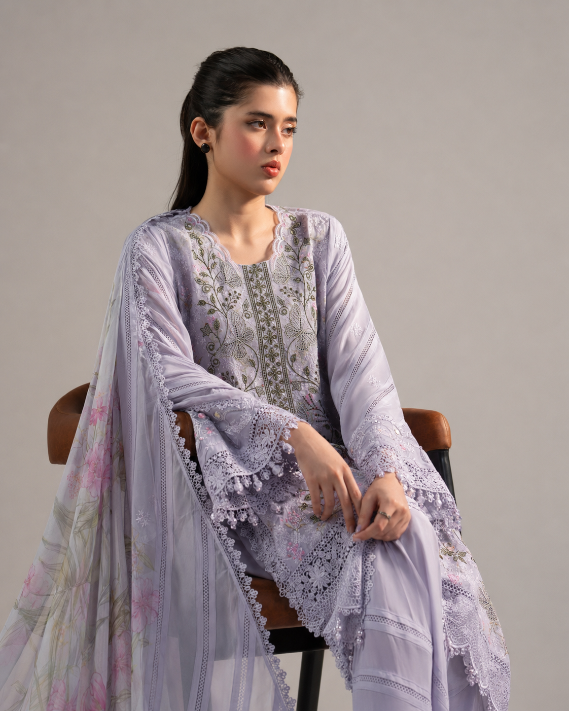 Maria.B Lilac Butterfly – Embroidered Suit with Chiffon Dupatta