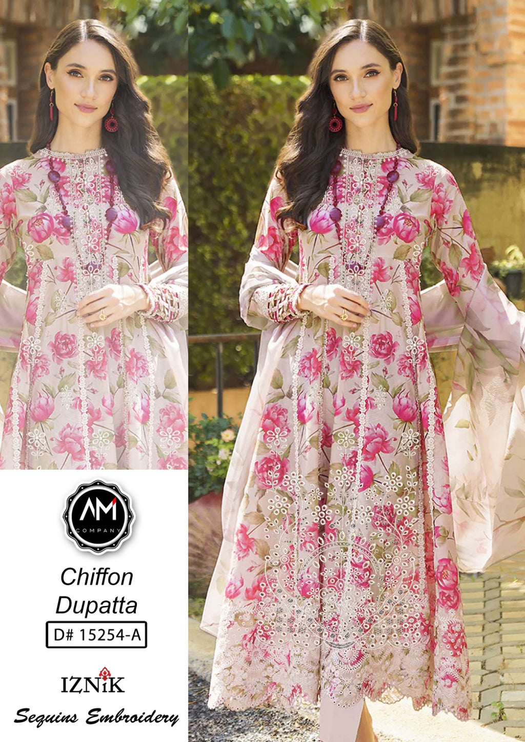 Embroidered 3 piece suite chiffon Dupatta