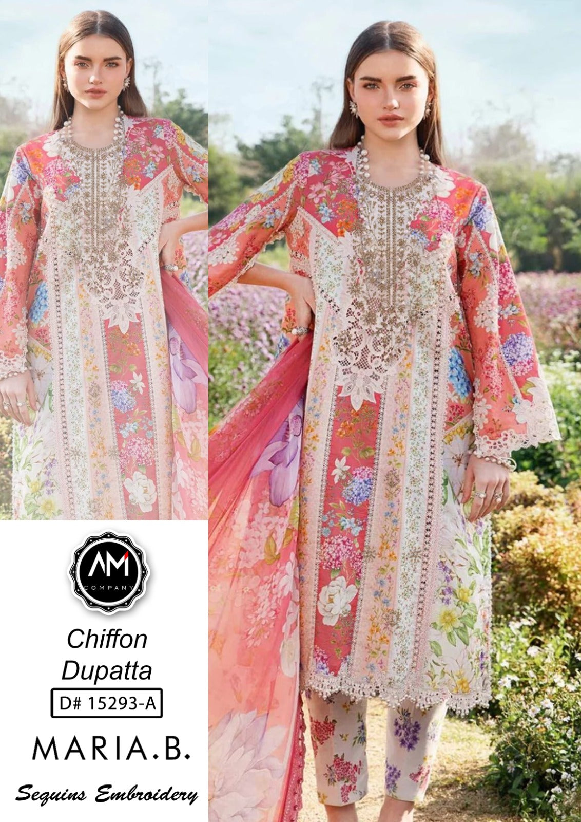 Embroidered 3 piece suite chiffon Dupatta