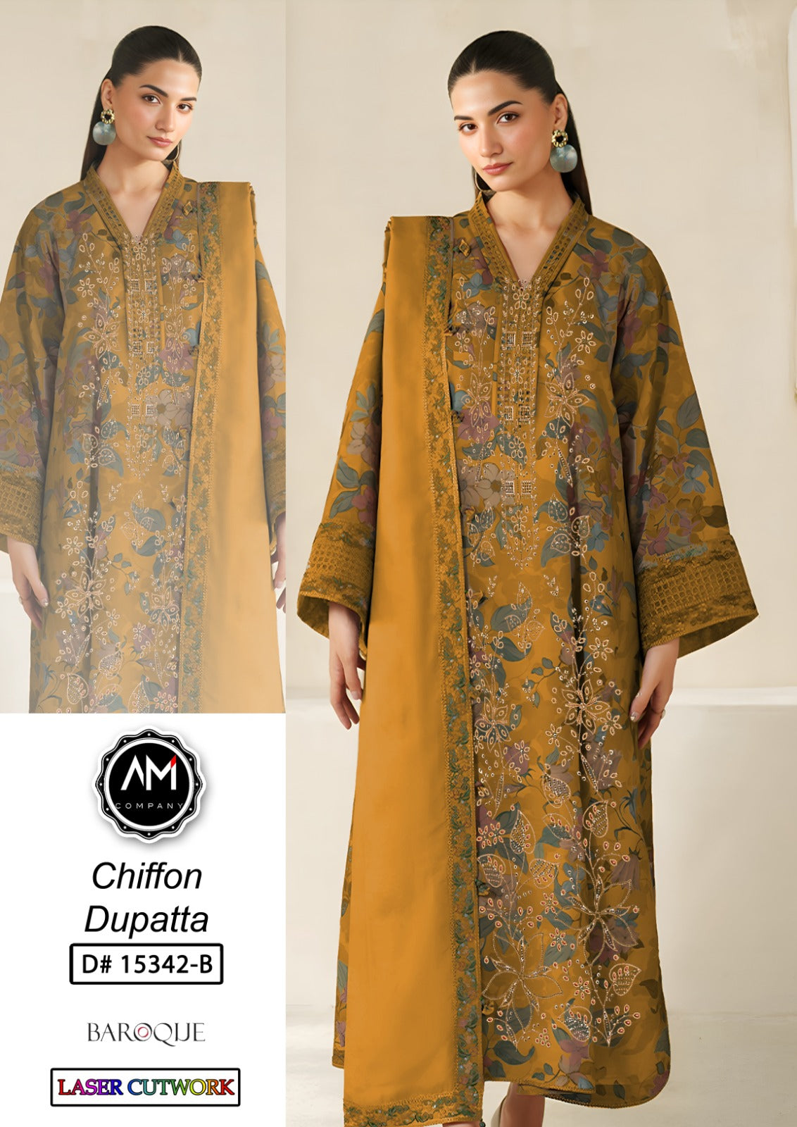 Embroidered 3 piece suite chiffon Dupatta