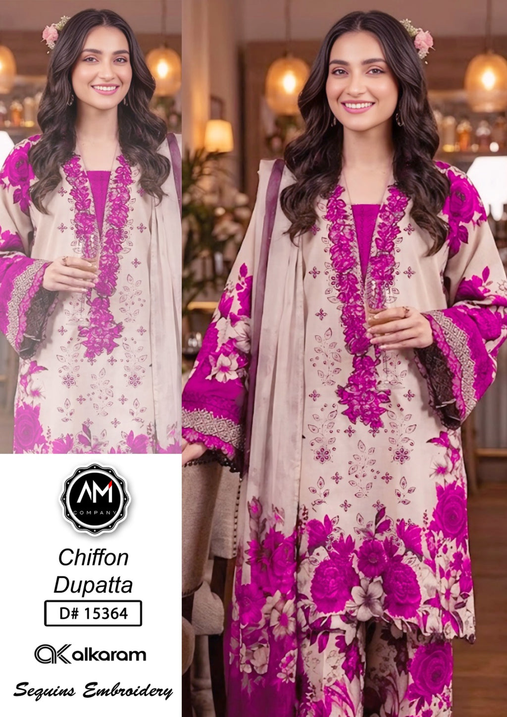 Embroidered 3 piece suite chiffon Dupatta