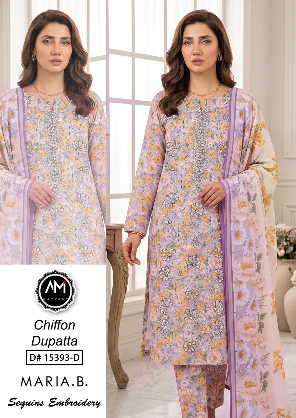 Embroidered 3 piece suite chiffon Dupatta