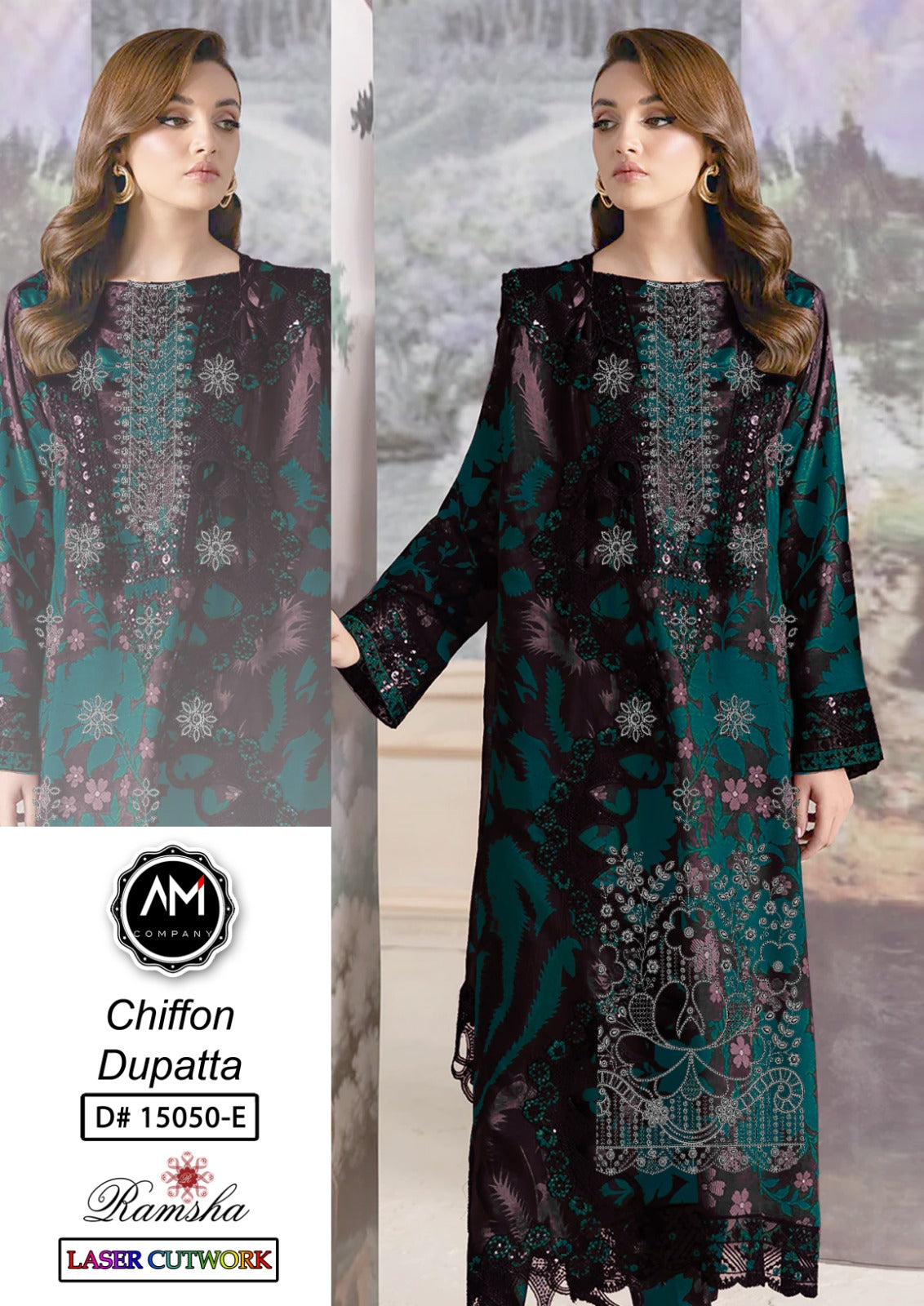 Embroidered 3 piece suite chiffon Dupatta