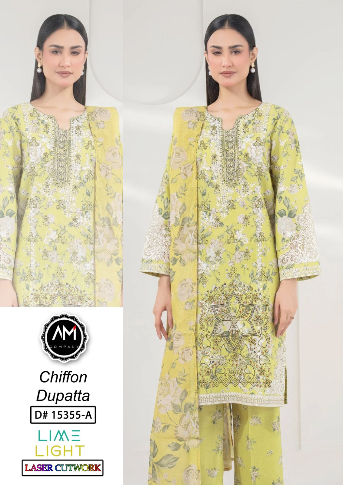 Embroidered 3 piece suite chiffon Dupatta