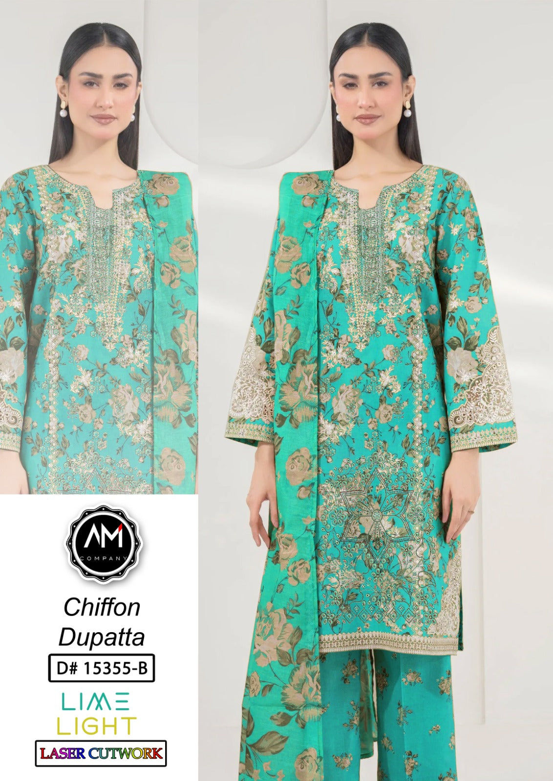 Embroidered 3 piece suite chiffon Dupatta