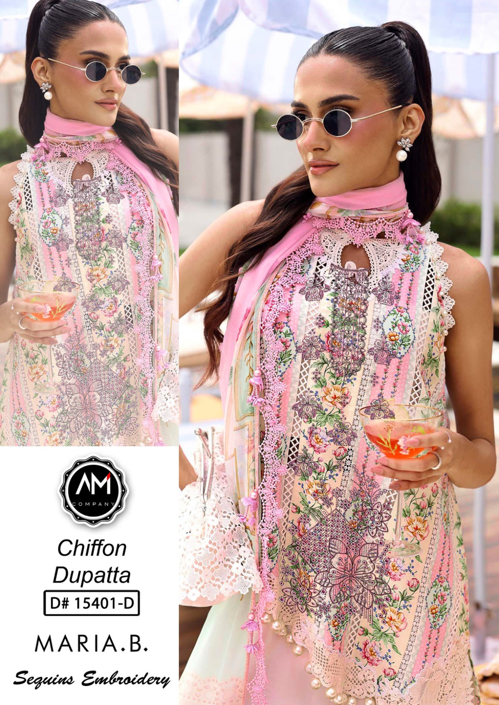 Embroidered 3 piece suite chiffon Dupatta