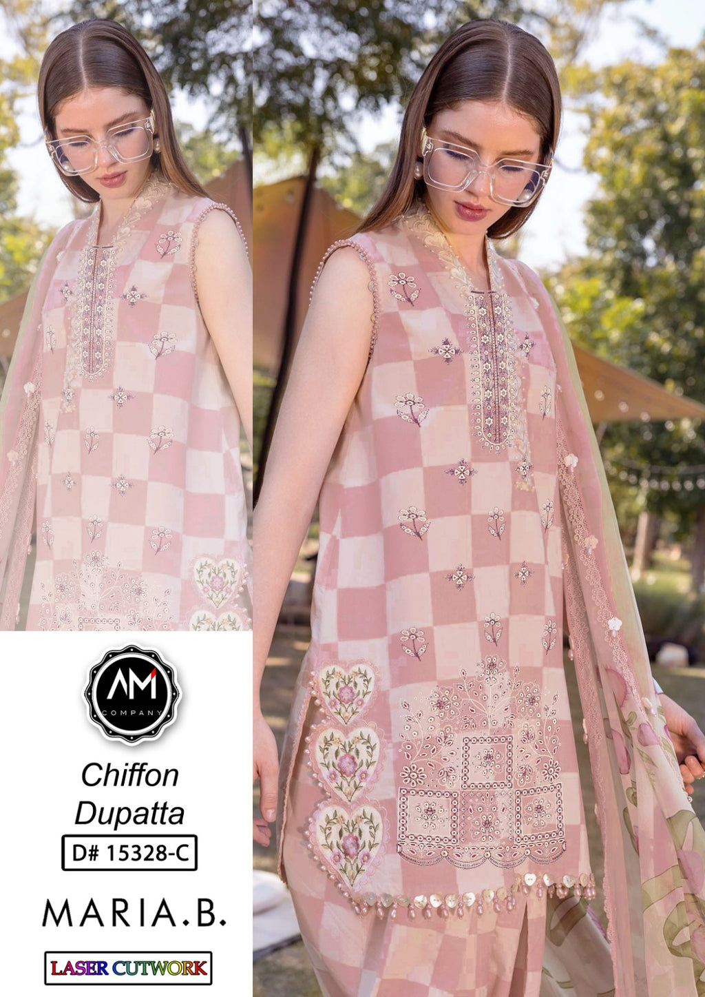 Embroidered 3 piece suite chiffon Dupatta