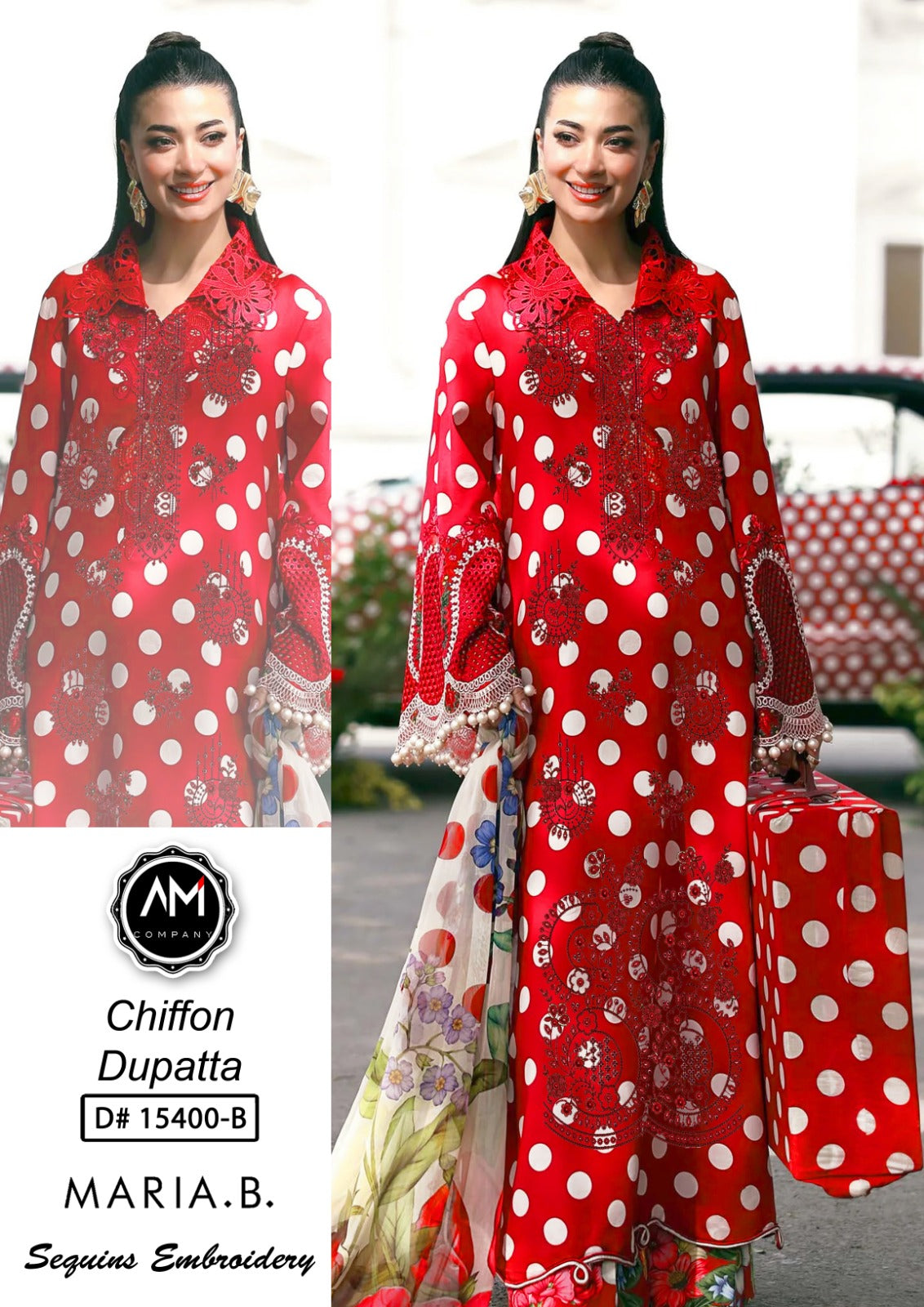 Embroidered 3 piece suite chiffon Dupatta