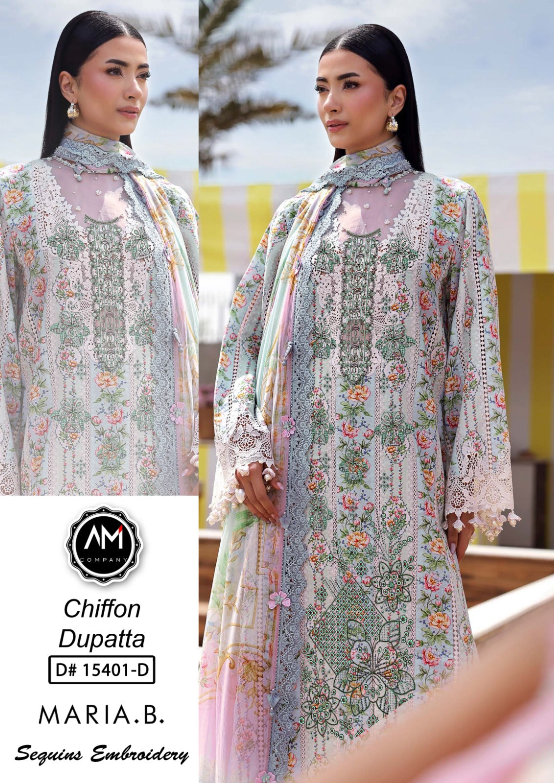 Embroidered 3 piece suite chiffon Dupatta