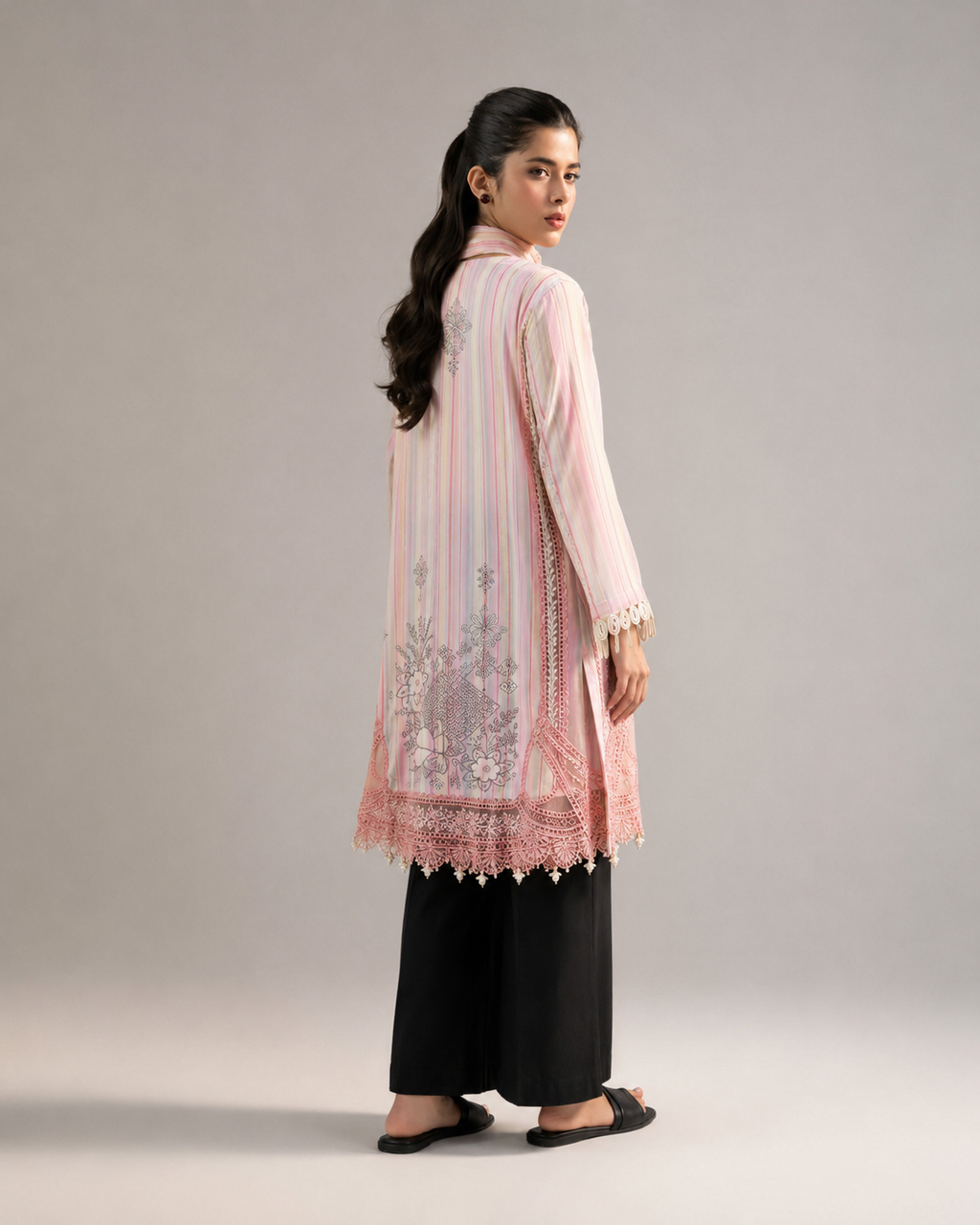 Maria.B Pastel Candy Stripe – Premium Sequins Embroidered 3-Piece | Ijlaal