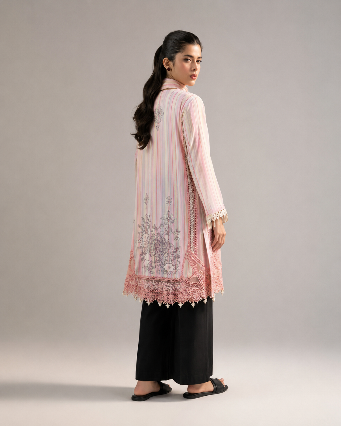 Maria.B Pastel Candy Stripe – Premium Sequins Embroidered 3-Piece | Ijlaal