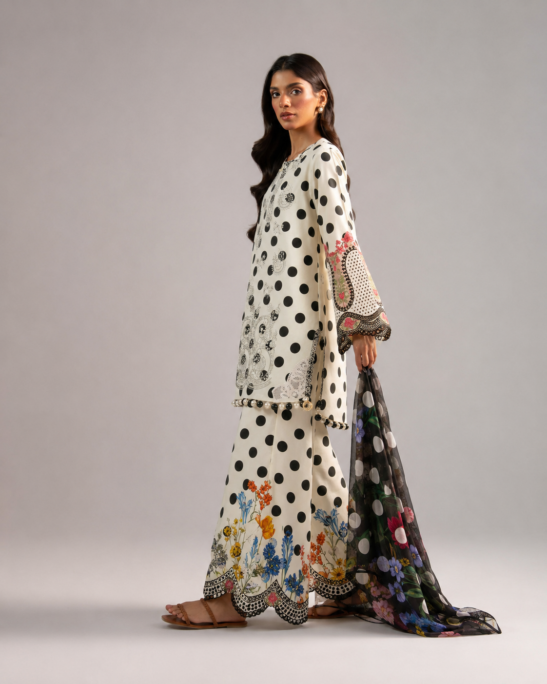 Maria.B Onyx Polka – Embroidered Suit with Chiffon Dupatta