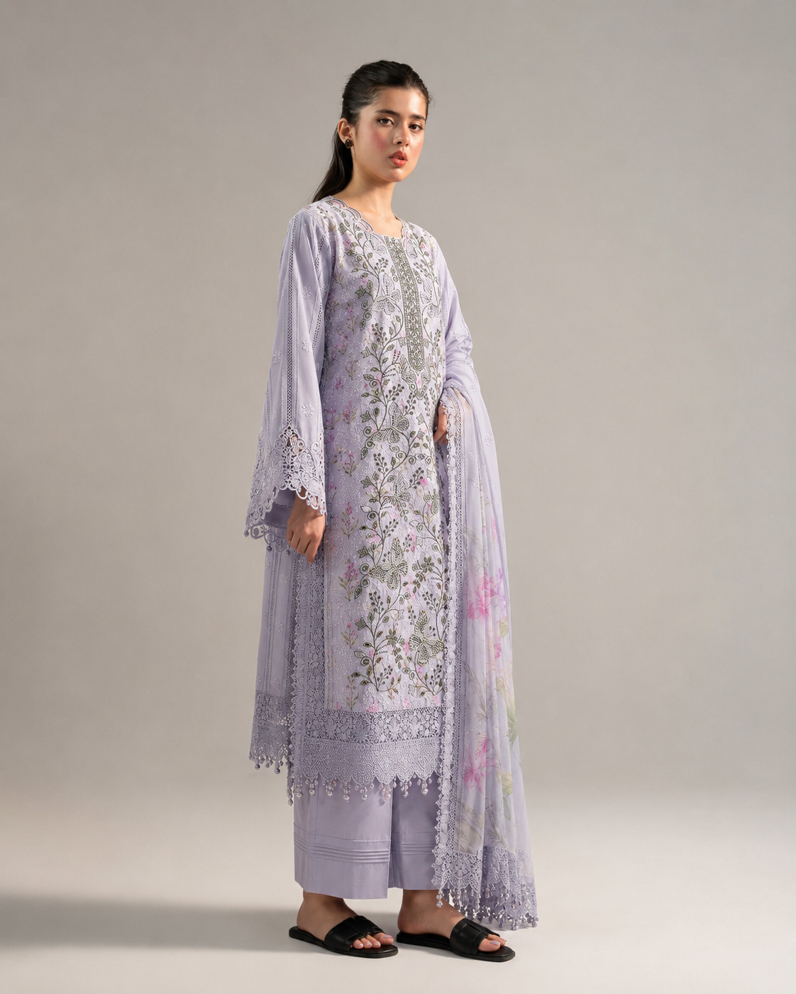 Maria.B Lilac Butterfly – Embroidered Suit with Chiffon Dupatta