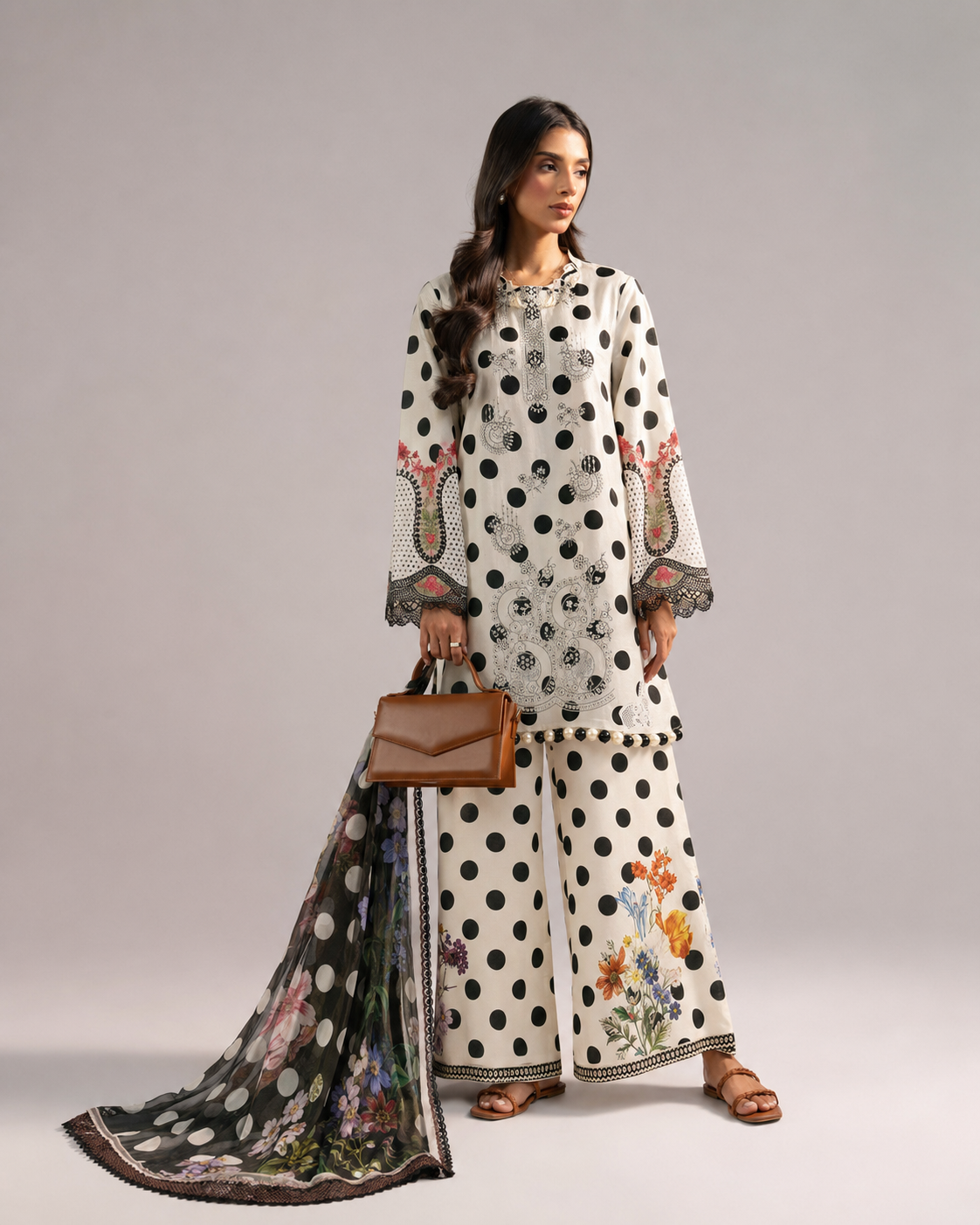 Maria.B Onyx Polka – Embroidered Suit with Chiffon Dupatta