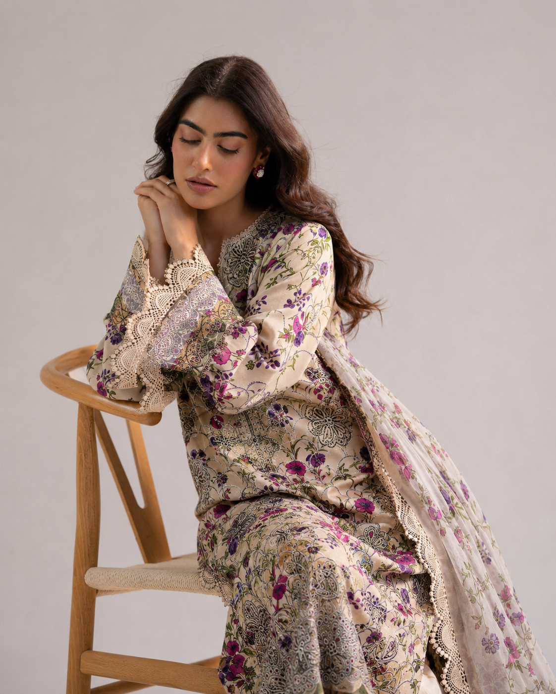 Aneela's Vintage Violet – Premium Laser Cutwork 3-Piece | Ijlaal